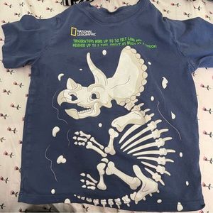 2 T shirts:  Blue dinosaur gap t shirt and striped cat and Jack tshirt 5 years